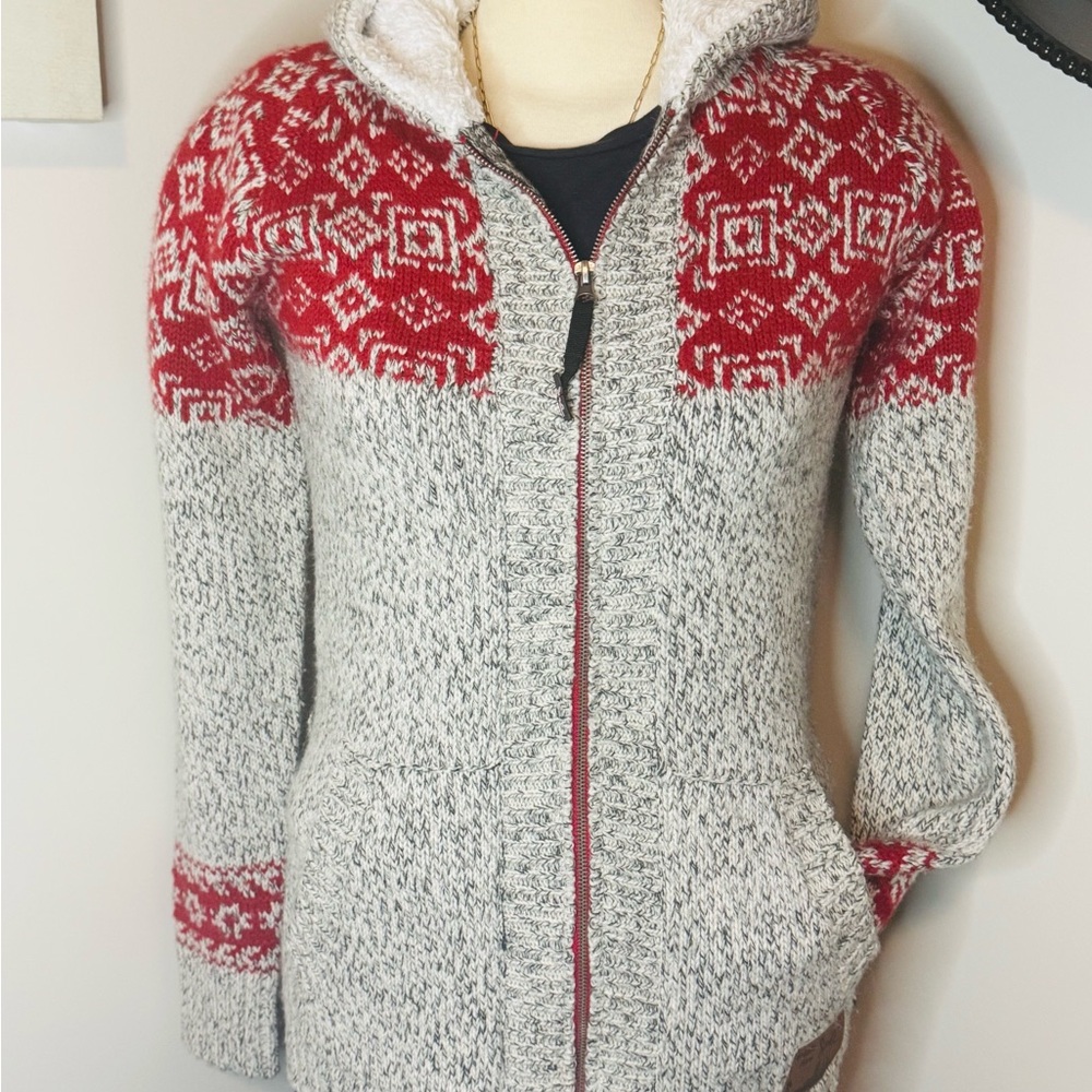 Cozy Red and Gray TRIPLE 5 SOUL Knit Hoodie